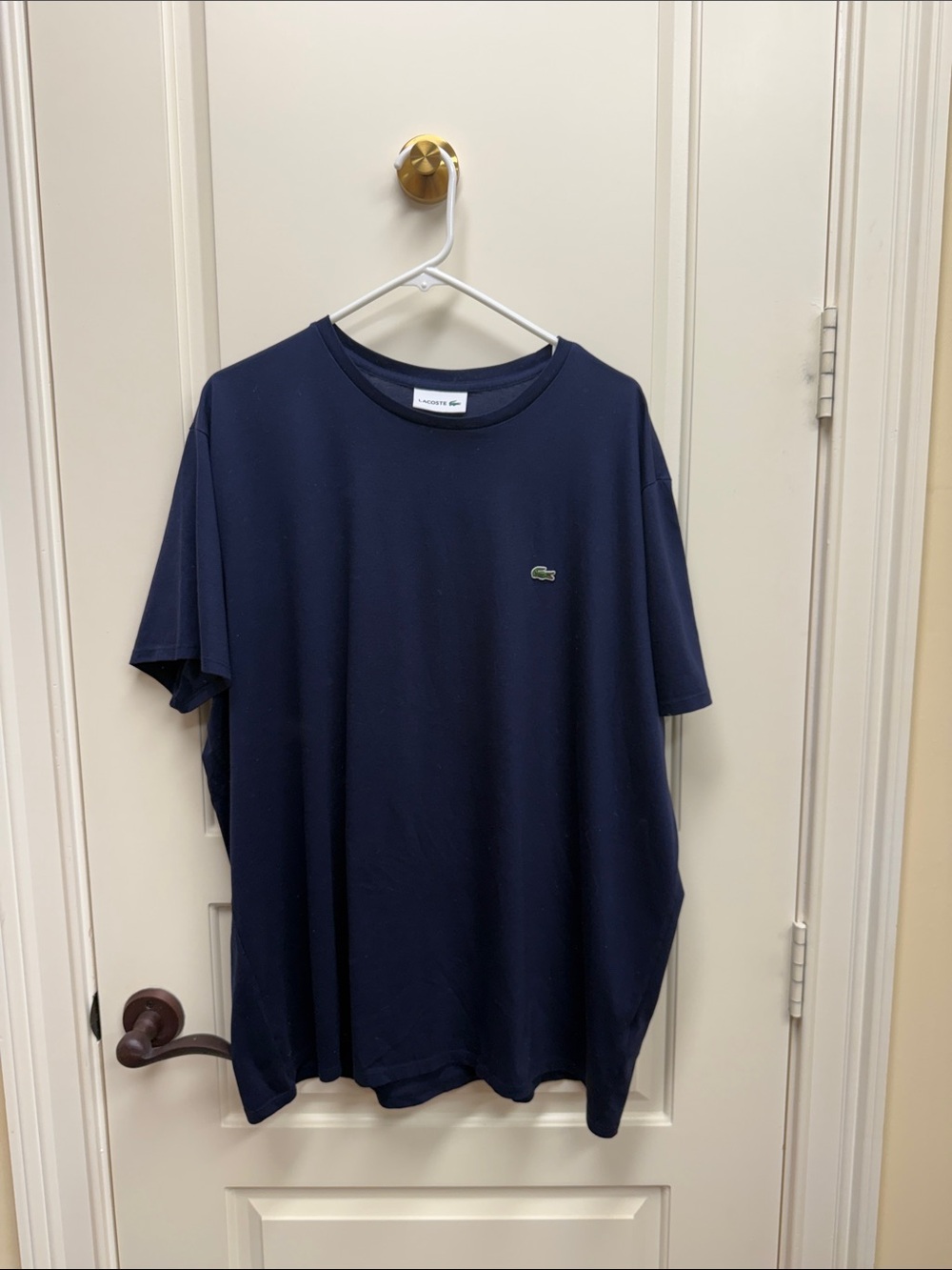 Lacoste Men's Navy Short Sleeve Crew T-Shirt with Green Crocodile Logo